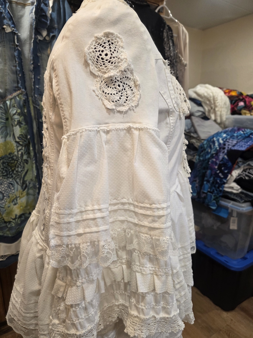 Boho Layered Lace Ruffle Duster Jacket - Upcycled - Picture 7 of 9
